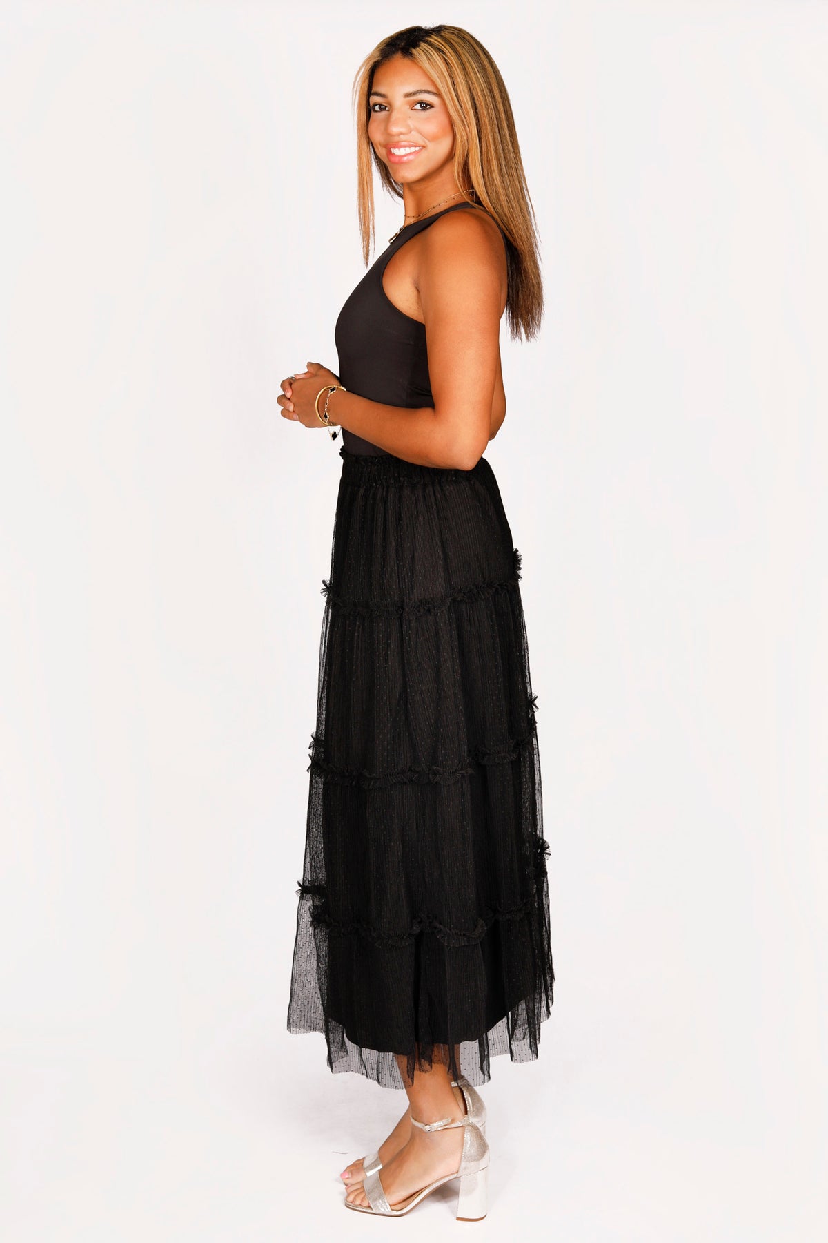 Danni Black Tulle Midi Skirt