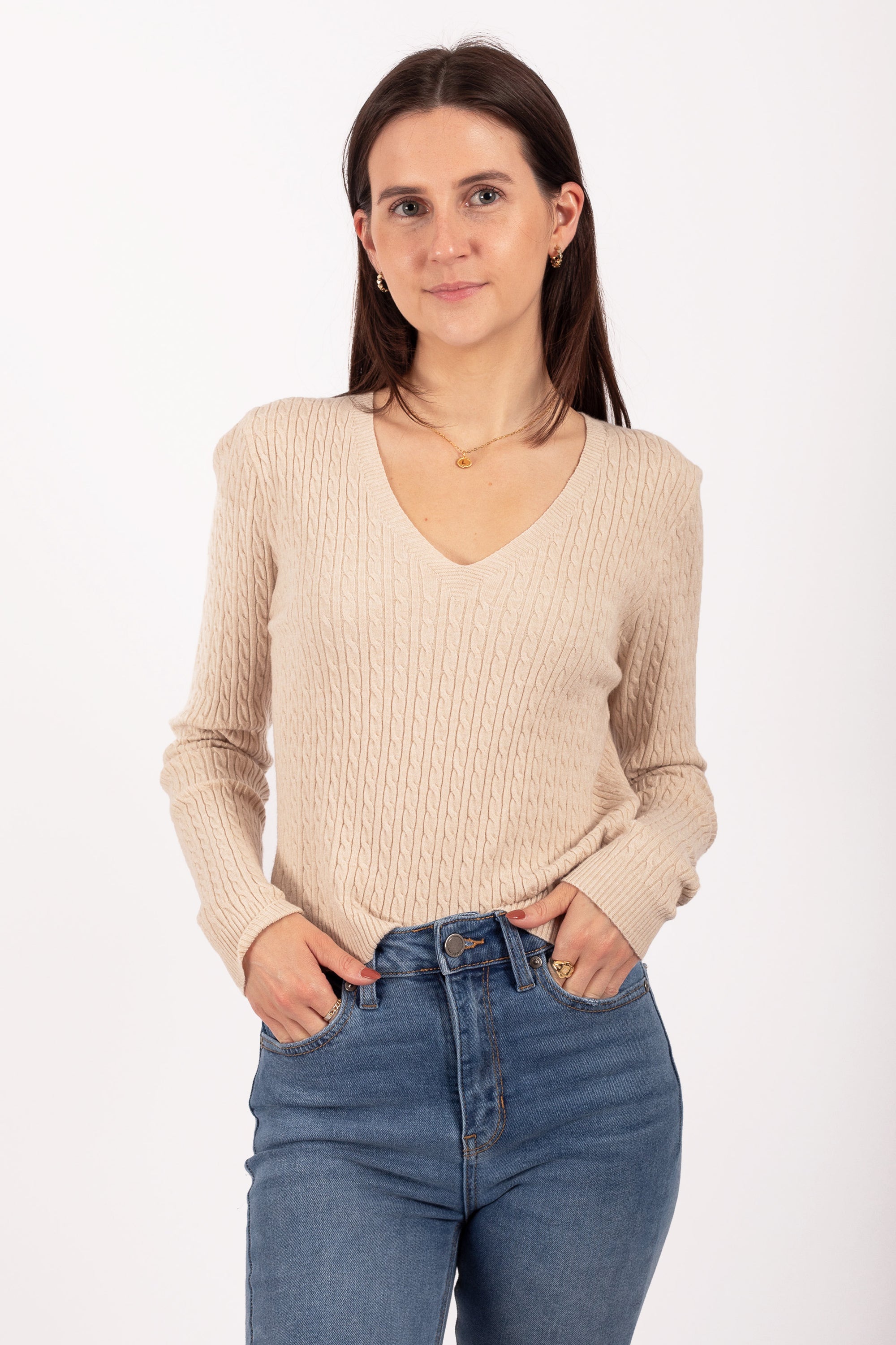 Tan Cable Knit Sweater Top - FINAL SALE