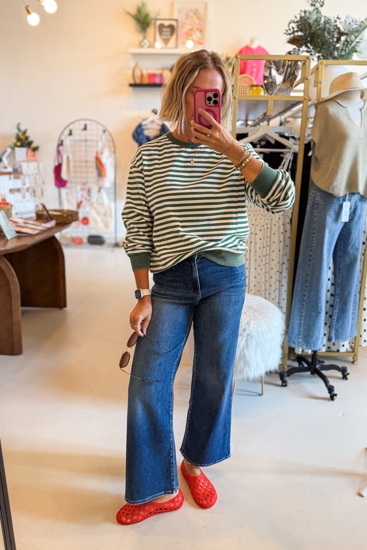 Savannah Green Stripe Crewneck