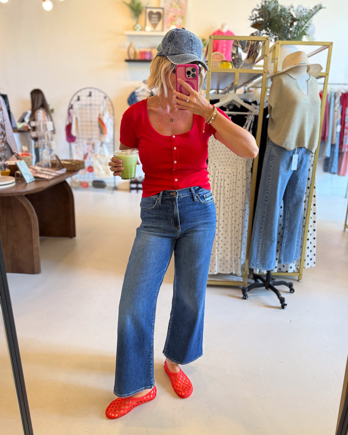 Nikki Red U-Neck Top