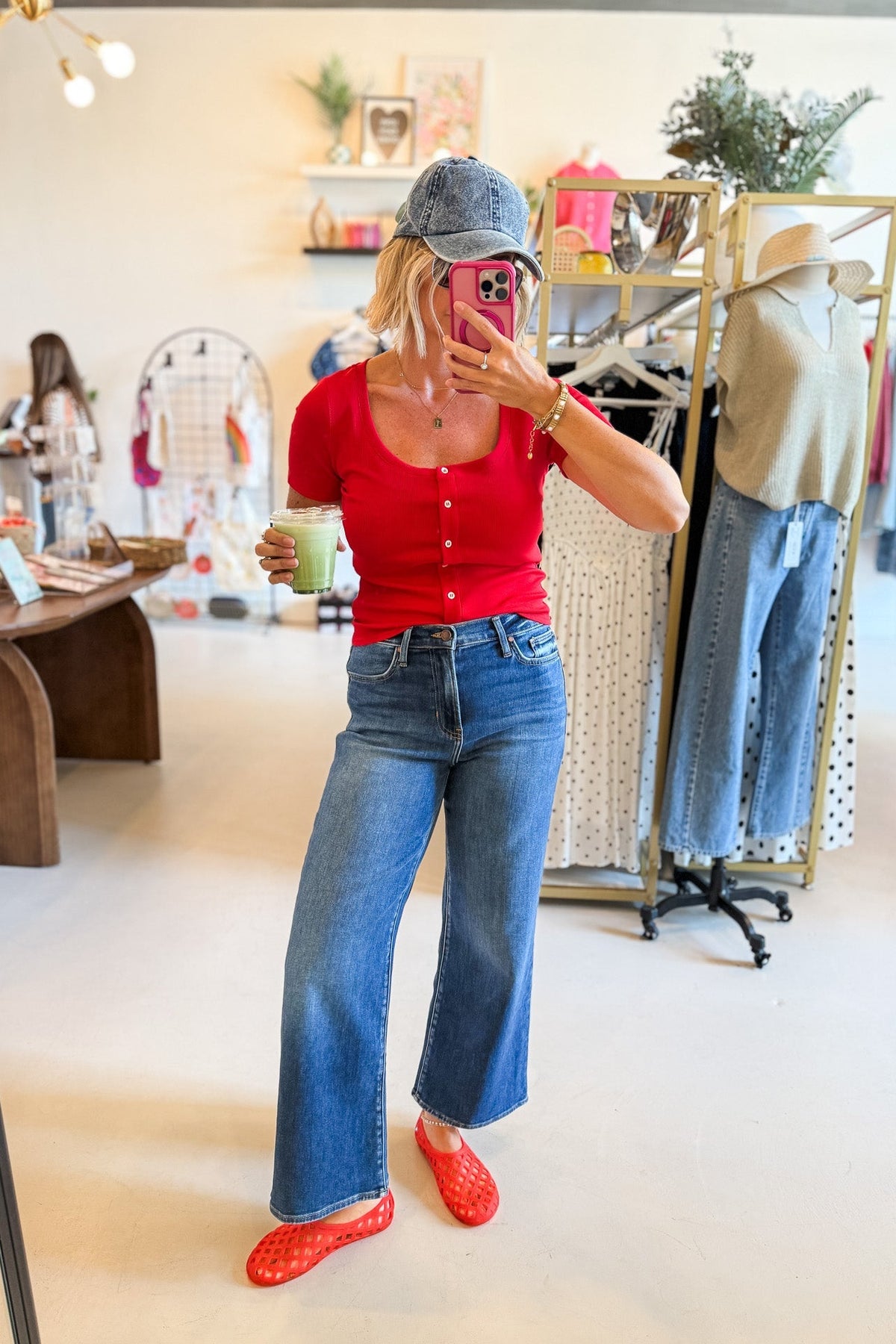 Nikki Red U-Neck Top