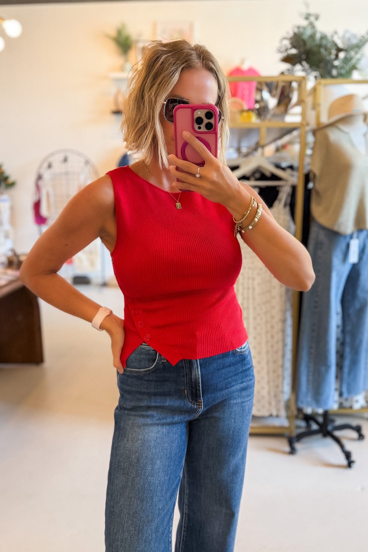 Red Boat Neck Sweater Top