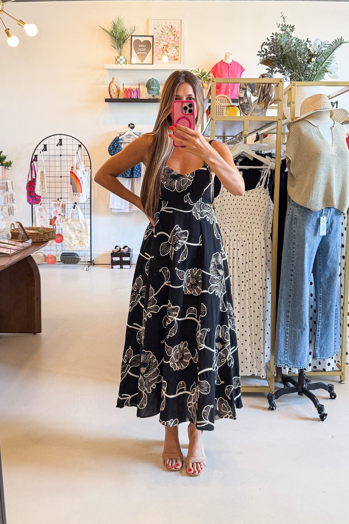 Lisa Black Floral Embroidered Dress