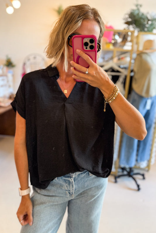 Black V-Neck Flowy Top - FINAL SALE