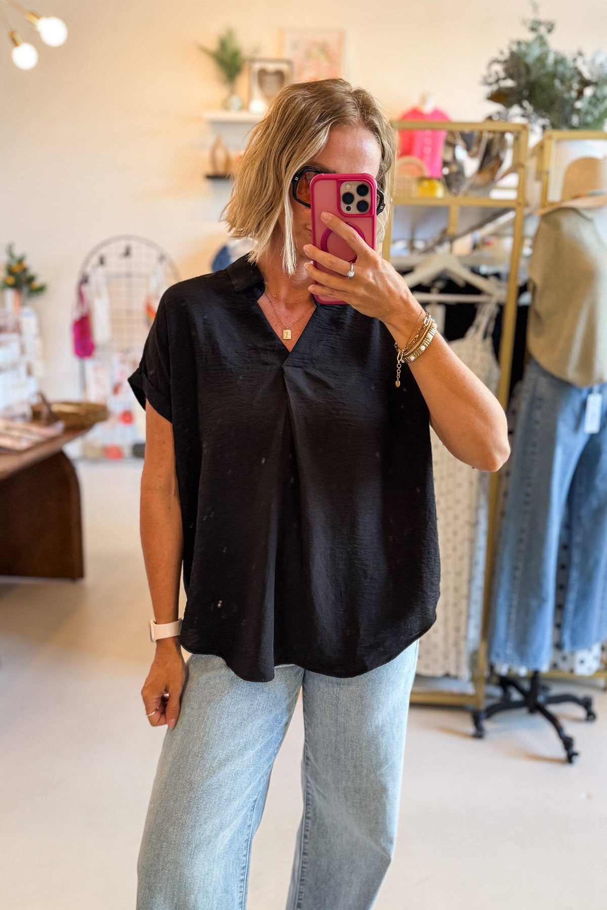 Black V-Neck Flowy Top