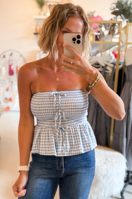 Bridget Blue Smocked Tube Top - FINAL SALE
