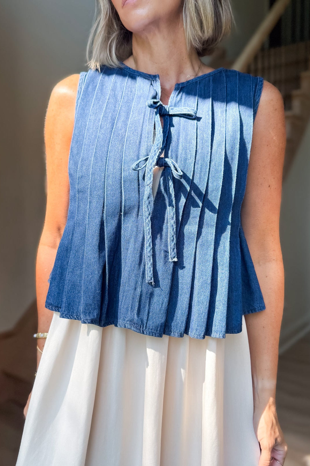 Elise Denim Bow Blouse