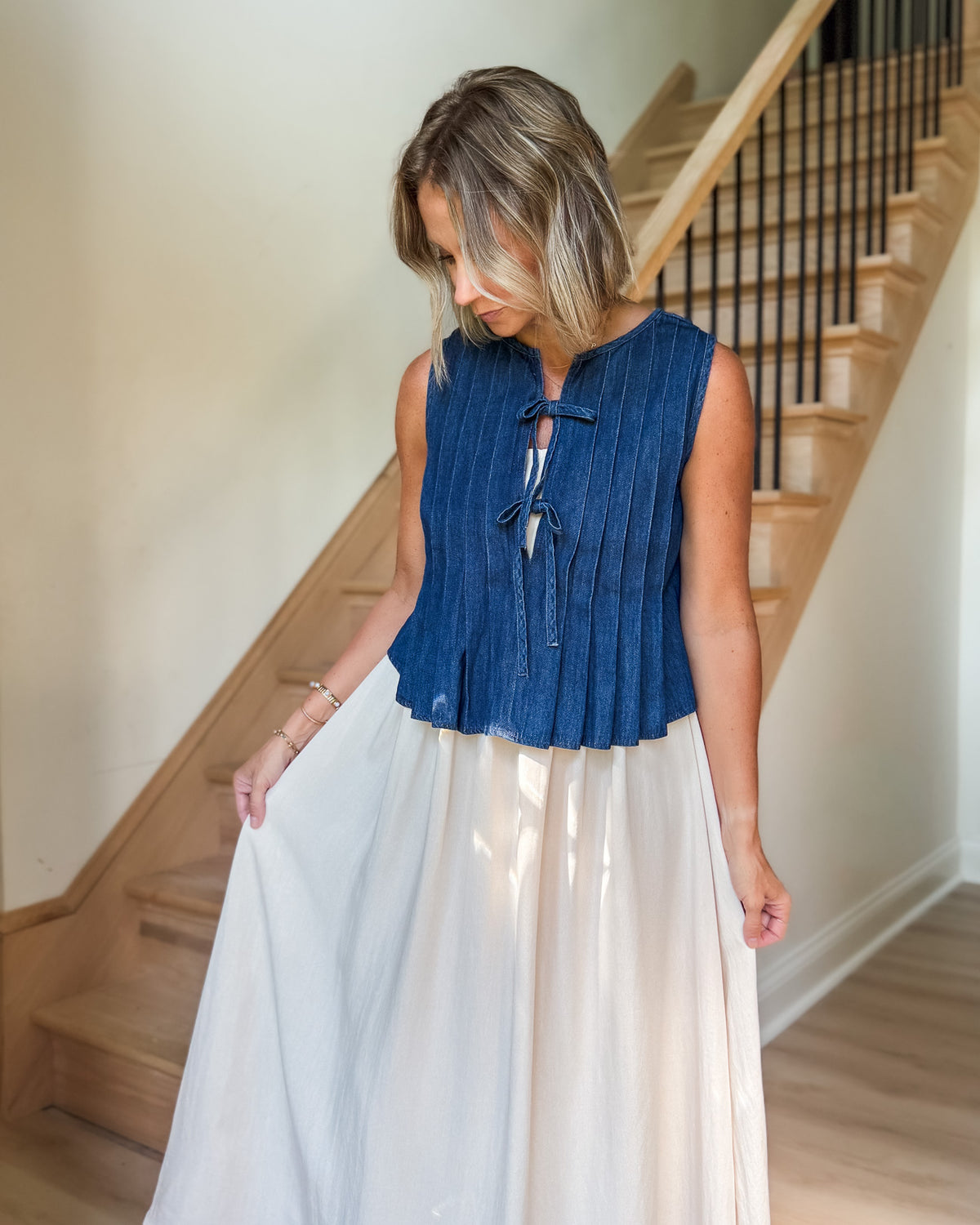 Elise Denim Bow Blouse