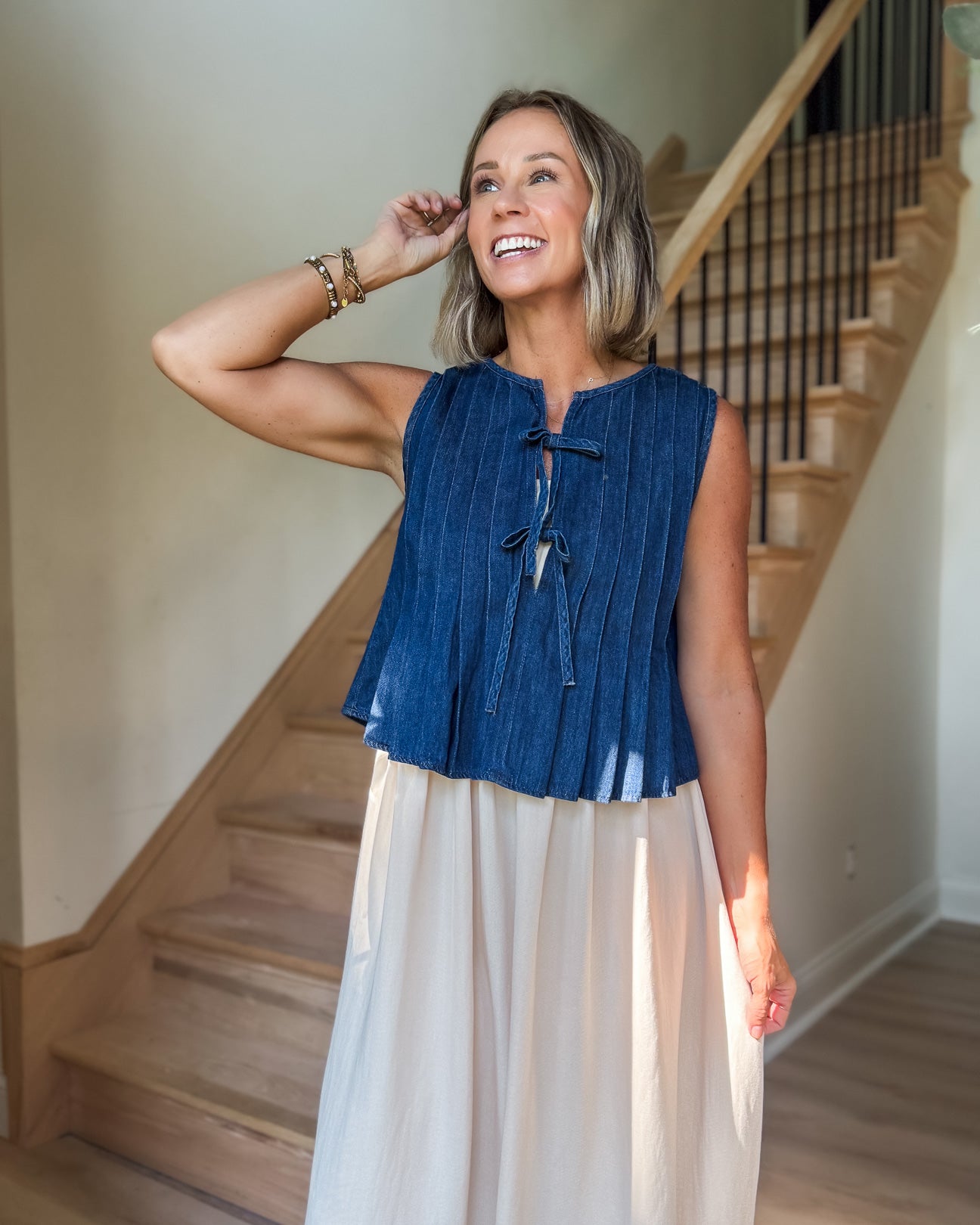 Elise Denim Bow Blouse
