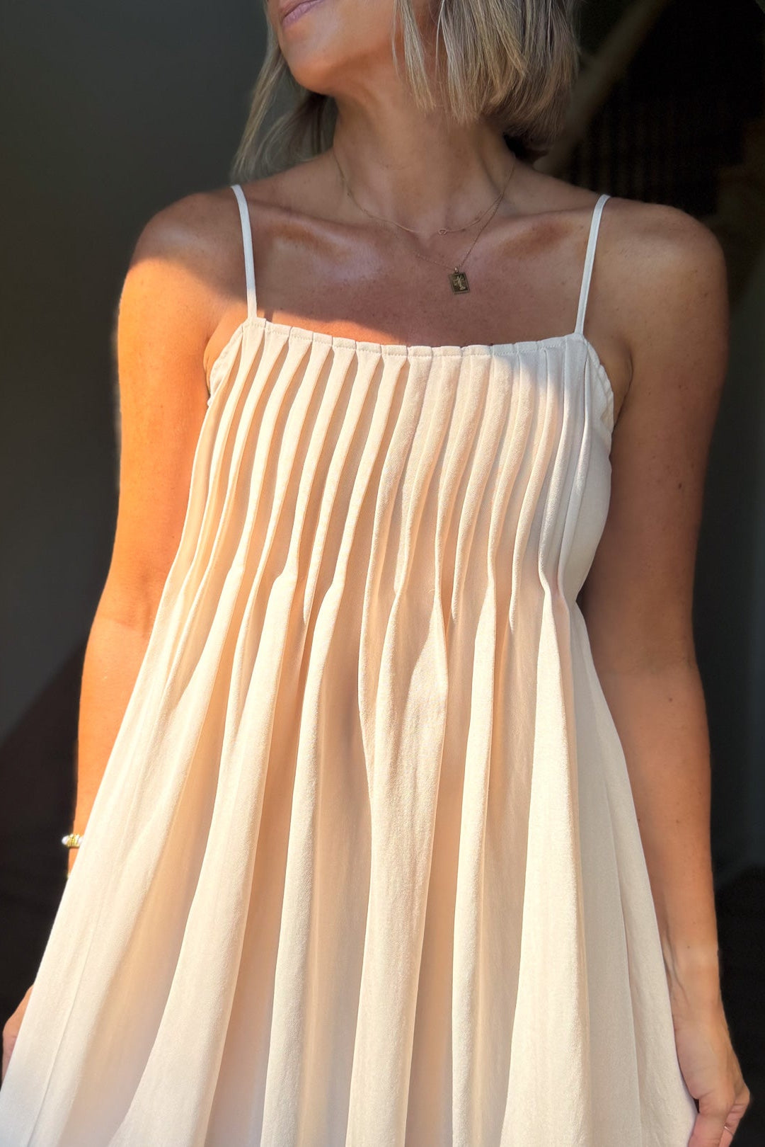 Kayla Light Khaki Pintuck Dress