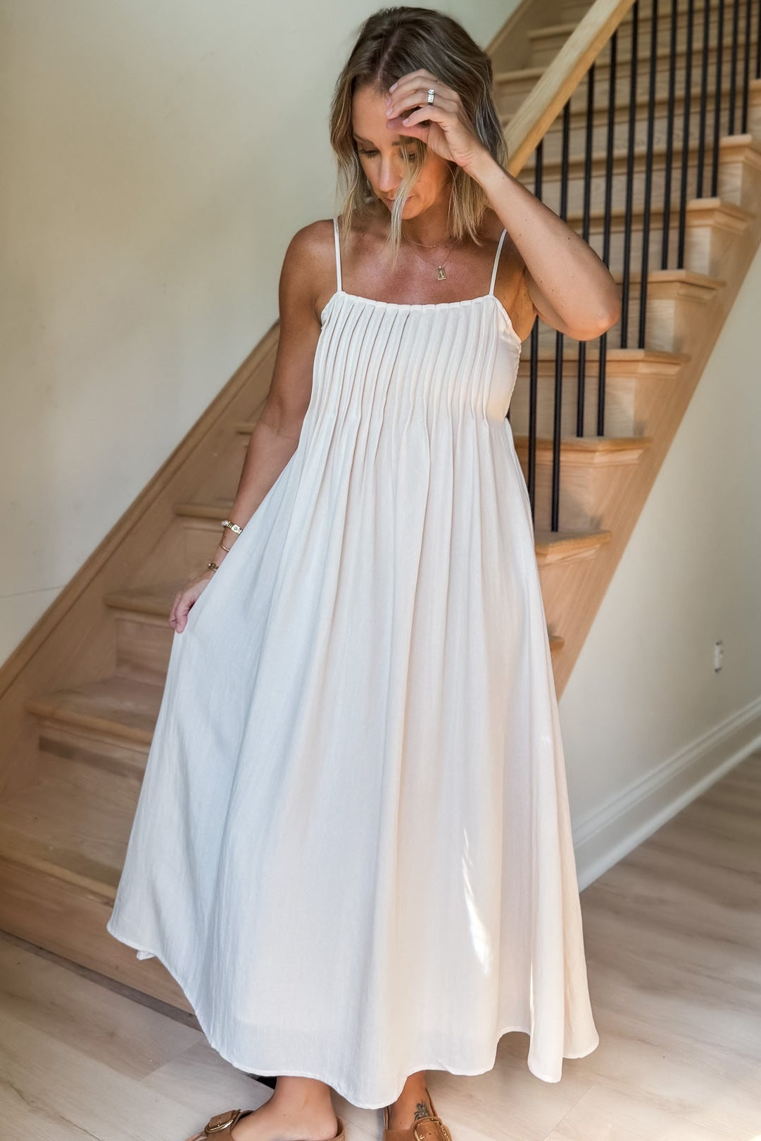 Kayla Light Khaki Pintuck Dress