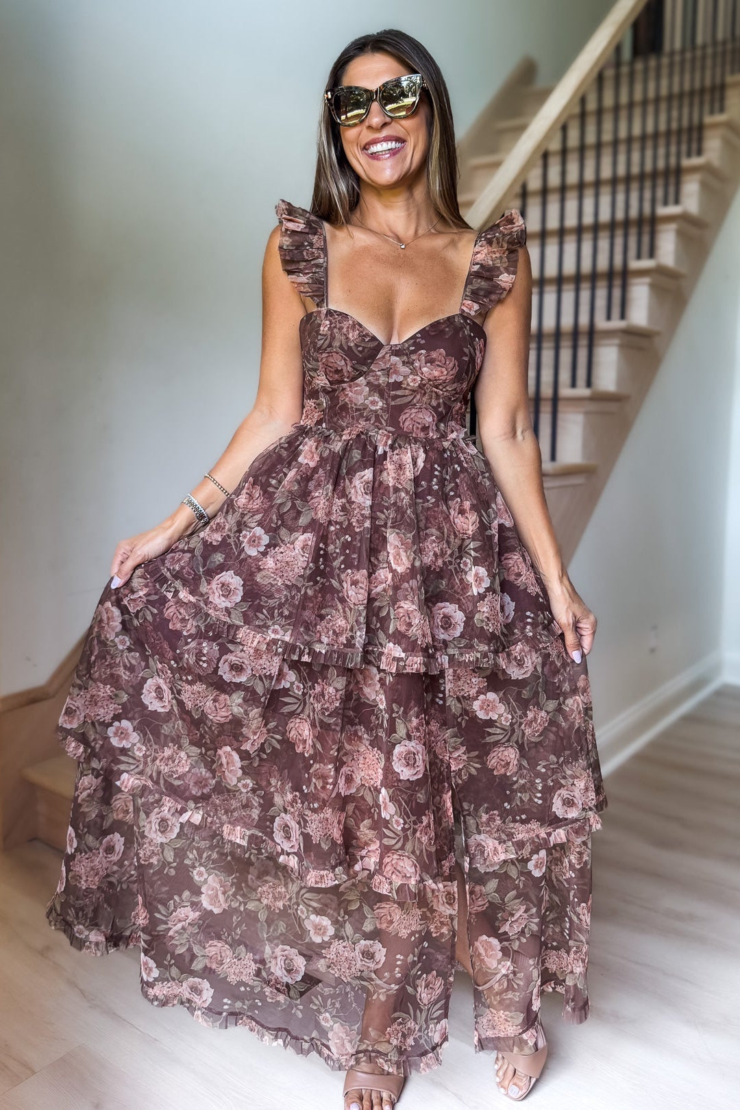 Autumn Floral Chiffon Dress