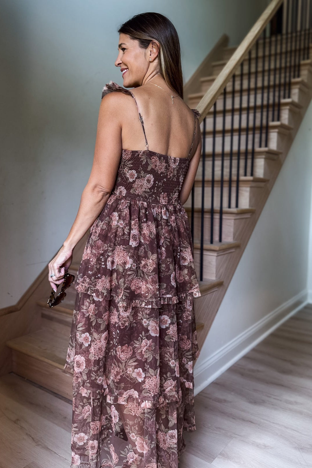 Autumn Floral Chiffon Dress