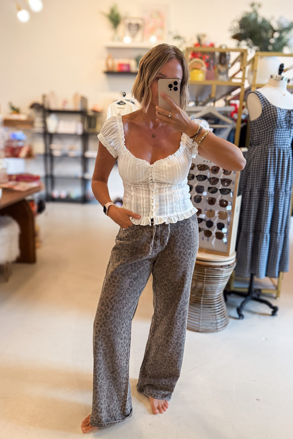 Raw Edge Leopard Print Pants