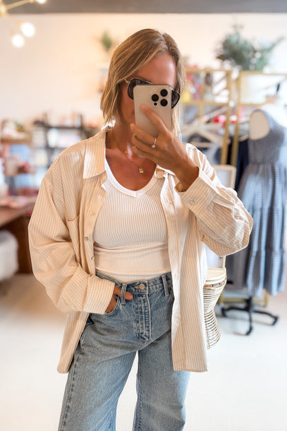 Jennifer Beige Stripe Button Up - FINAL SALE