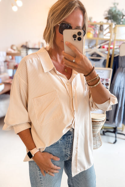 Jennifer Beige Stripe Button Up - FINAL SALE