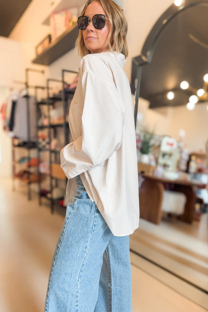 Jennifer Beige Stripe Button Up - FINAL SALE