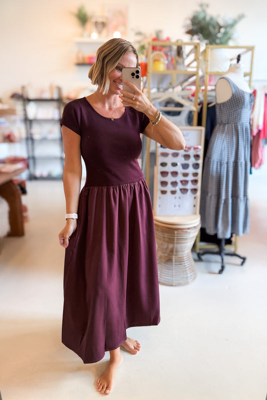 Sally Maroon Mixed Media Dress
