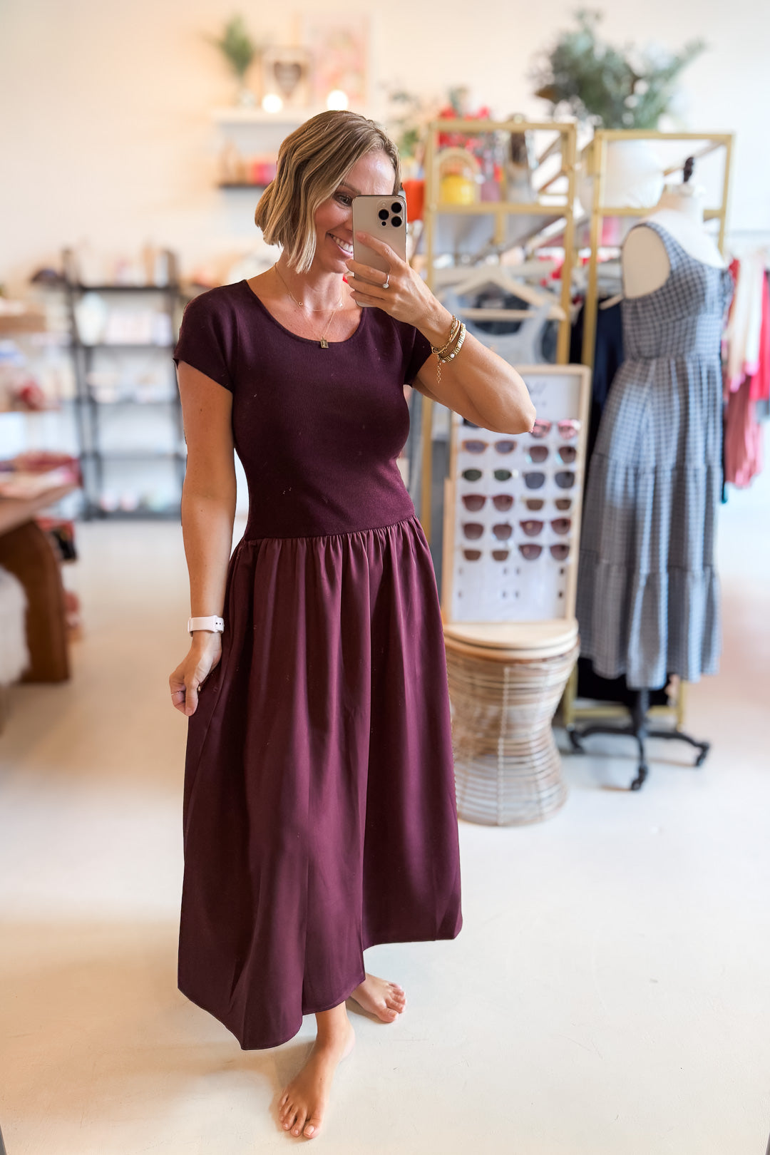Sally Maroon Mixed Media Dress