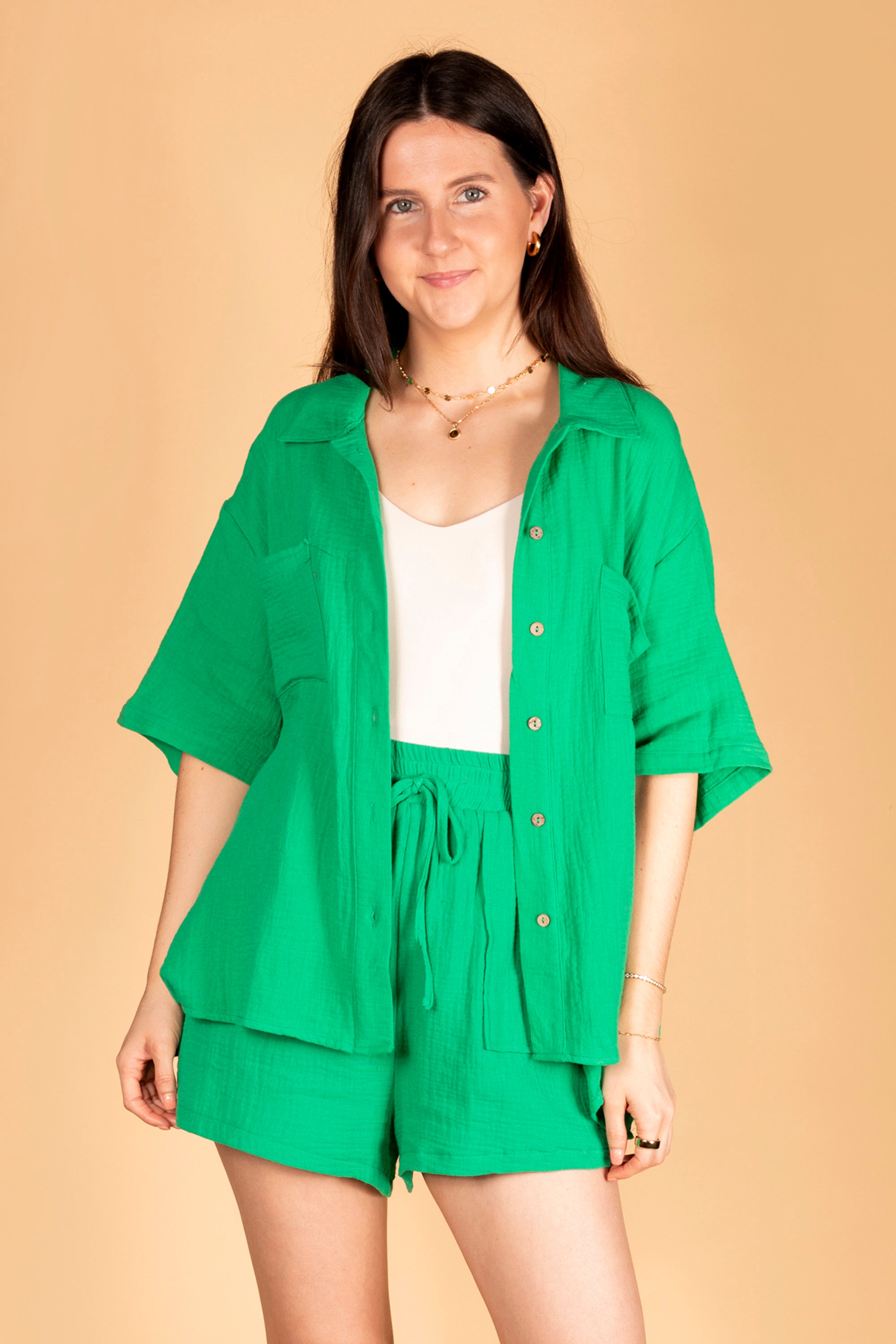 Green Woven Button Down Top - FINAL SALE