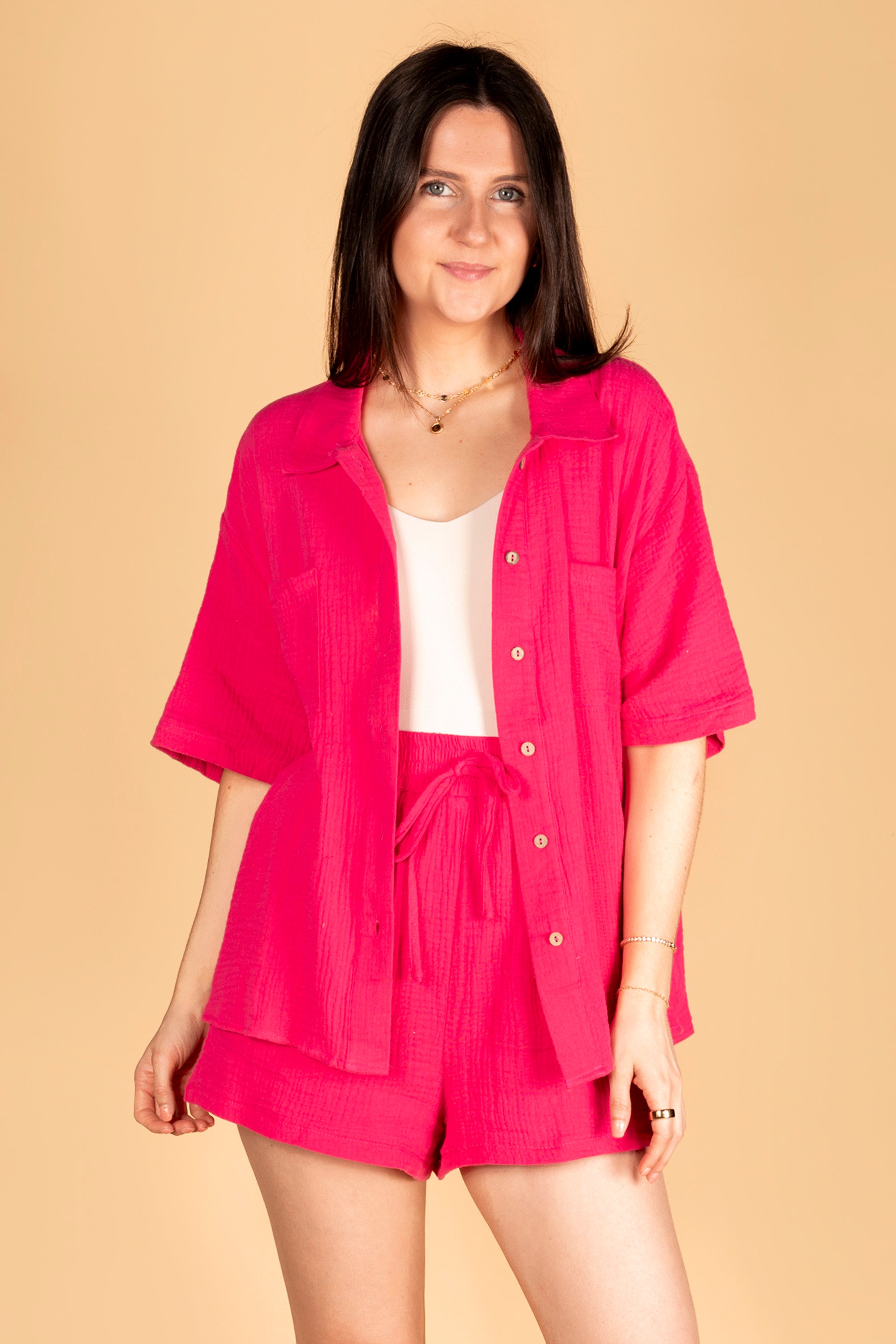 Pink Woven Button Down Top - FINAL SALE