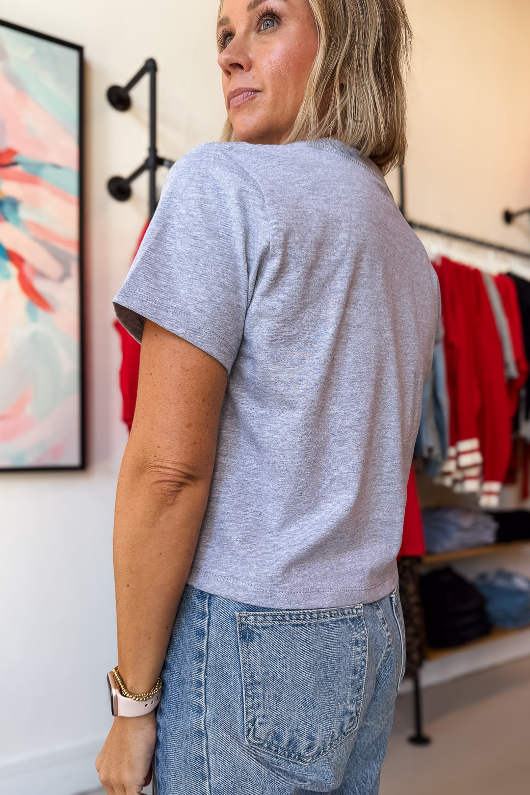 Ohio Buckeye Script Grey Boxy Tee