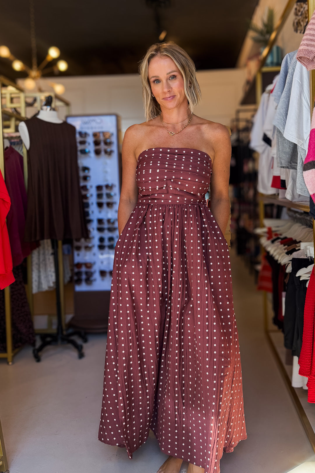 Burgundy Cream Polka Dot Dress