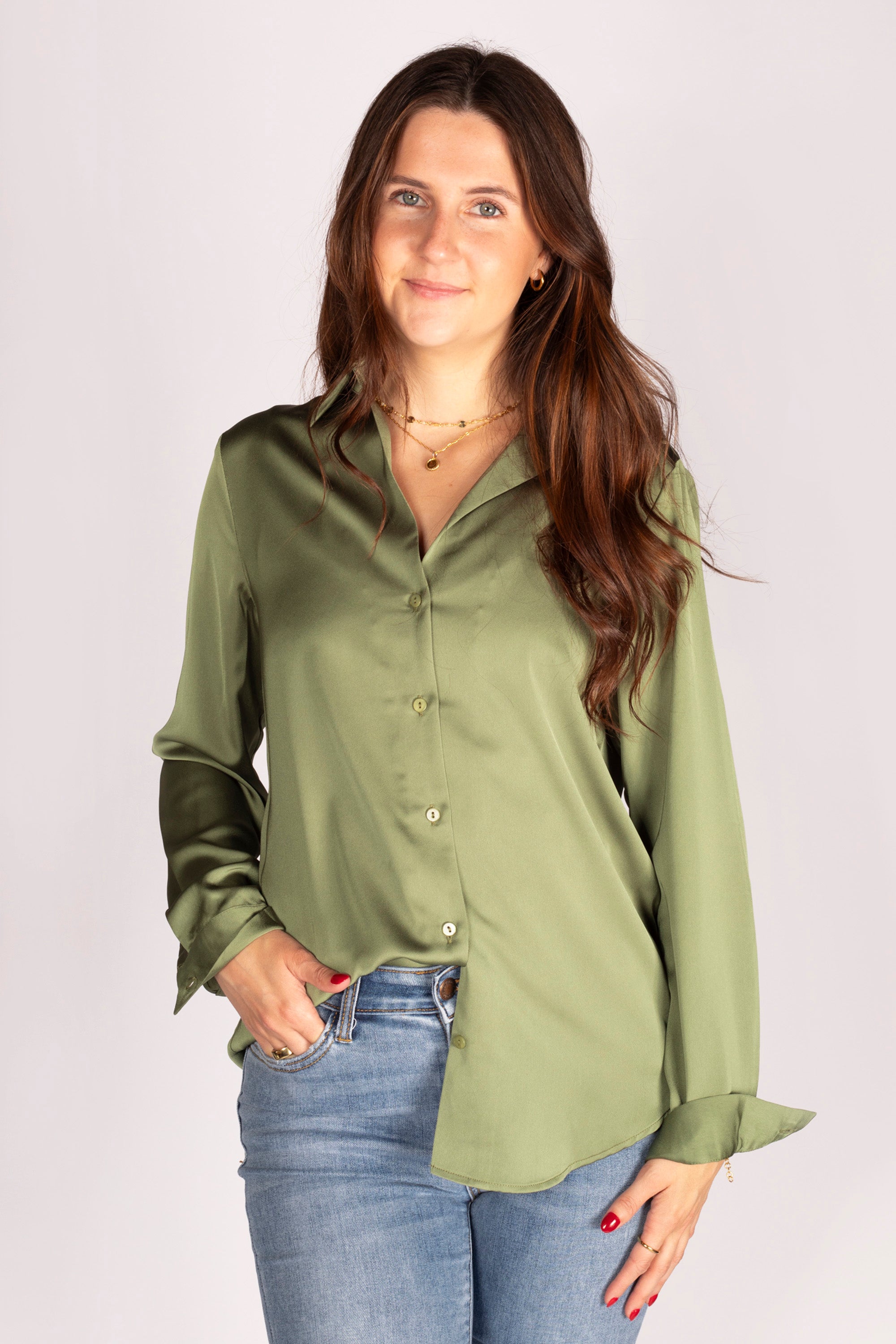 Mona Olive Satin Top