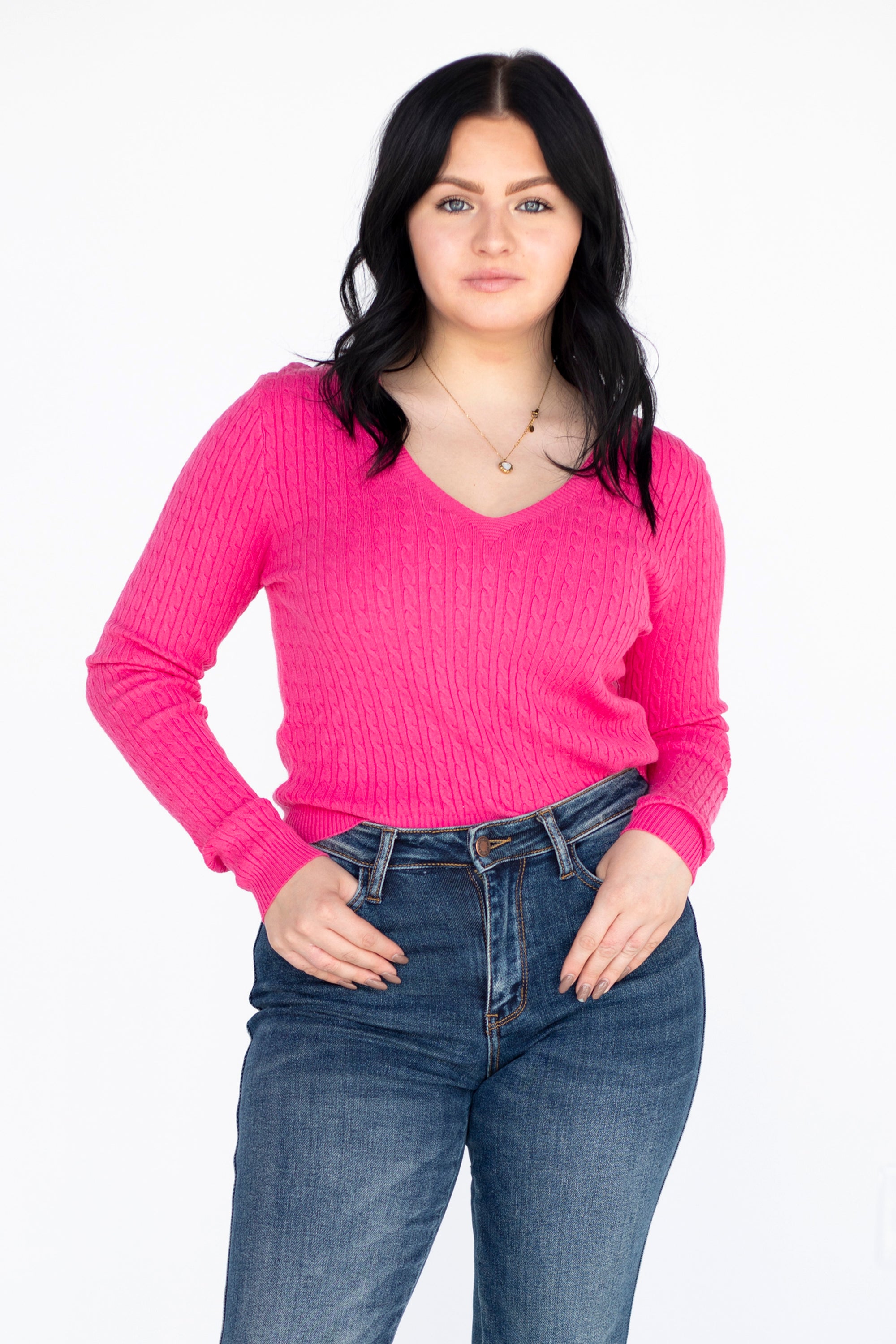 Pink Cable Knit Sweater Top