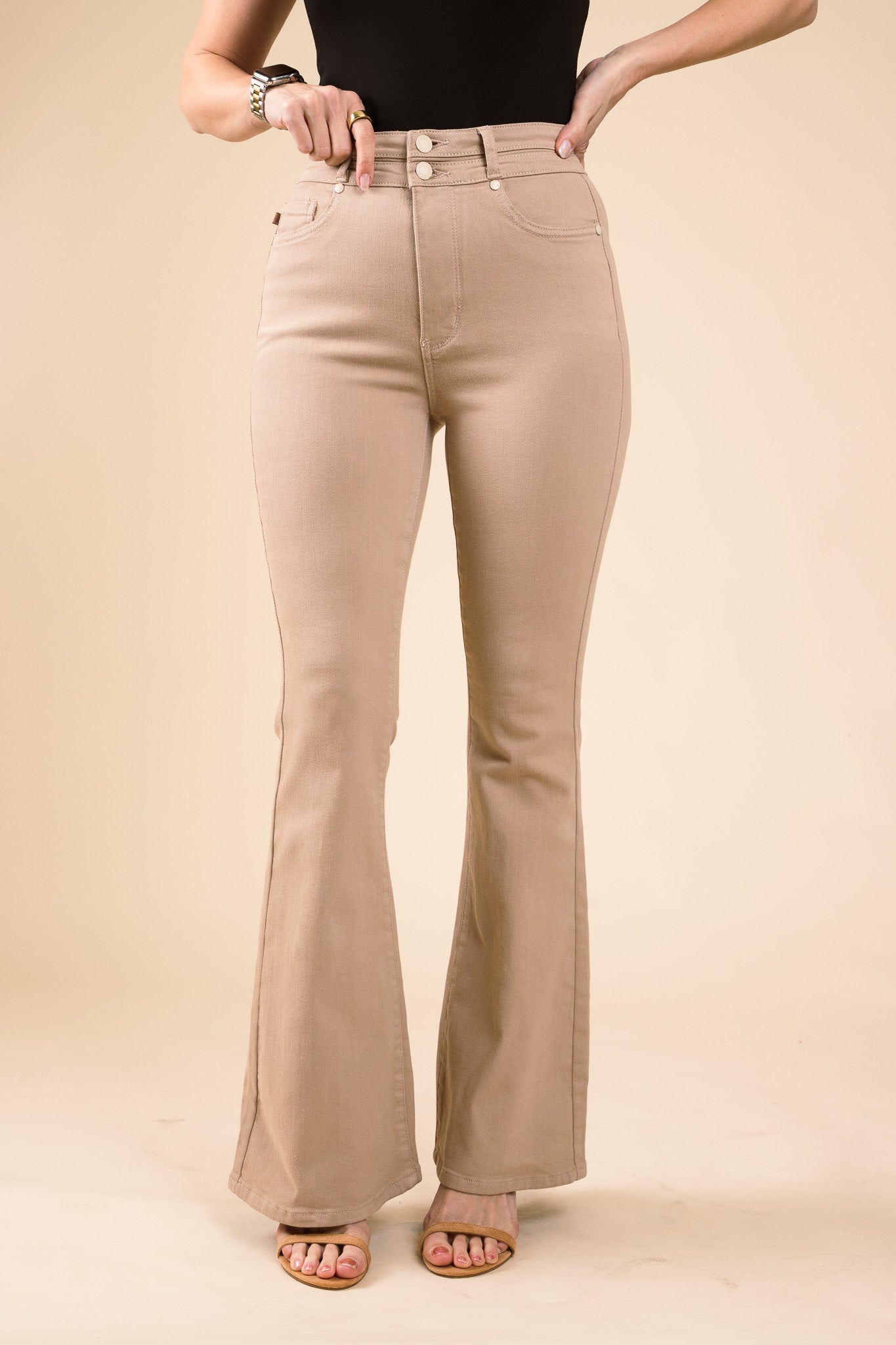 Remi Khaki Control Top Flare Jeans - FINAL SALE